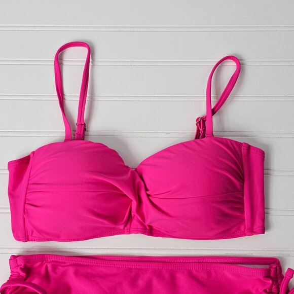 Women's Hot Pink Twist Front Side Shirred Bikini Set by Tempt Me Size S NWOT - Picture 3 of 14